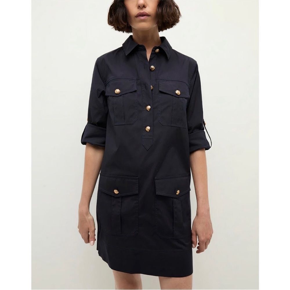 Veronica Beard Mini Long-Sleeve Navy Saude Cargo Shirt Dress